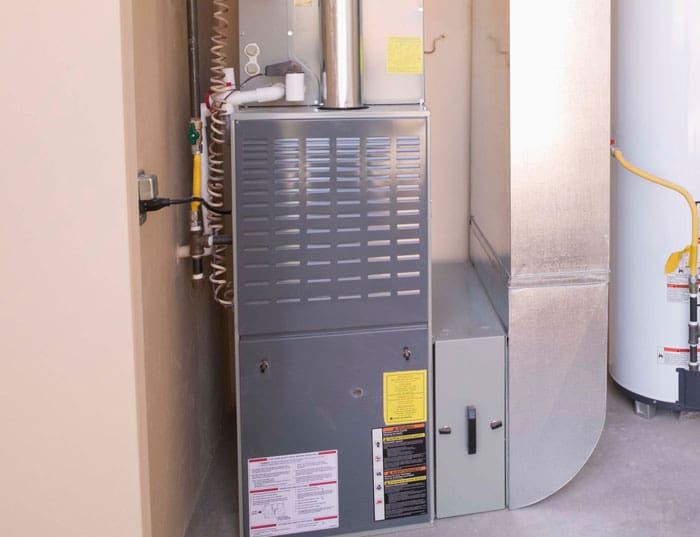 A furnace in a basement